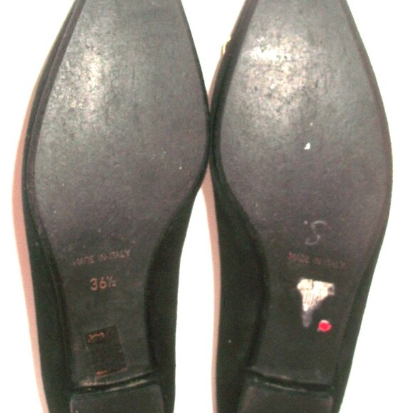 Pancaldi for Diane B Pointy Black Suede Flats with Gold Metal Detail 6.5M - Picture 9 of 10